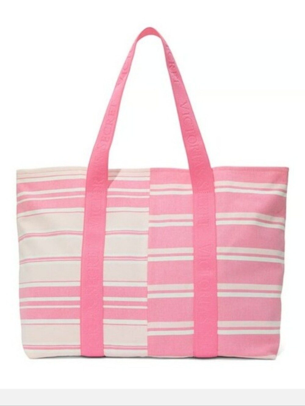 Victoria's Secret Pink and Cream Striped Heritage Canvas Tote Beach Bag